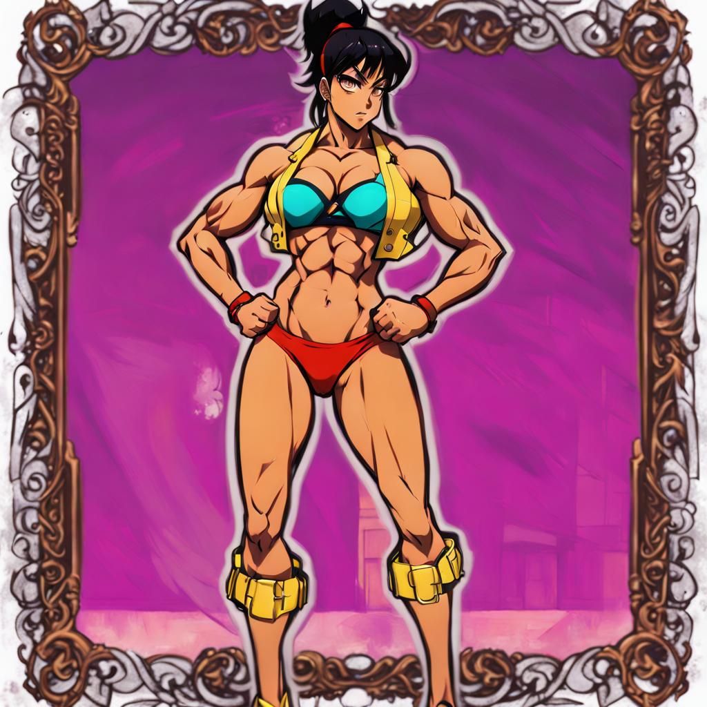 Anime Bodybuilder Portrait in Eisuke Ogura Style