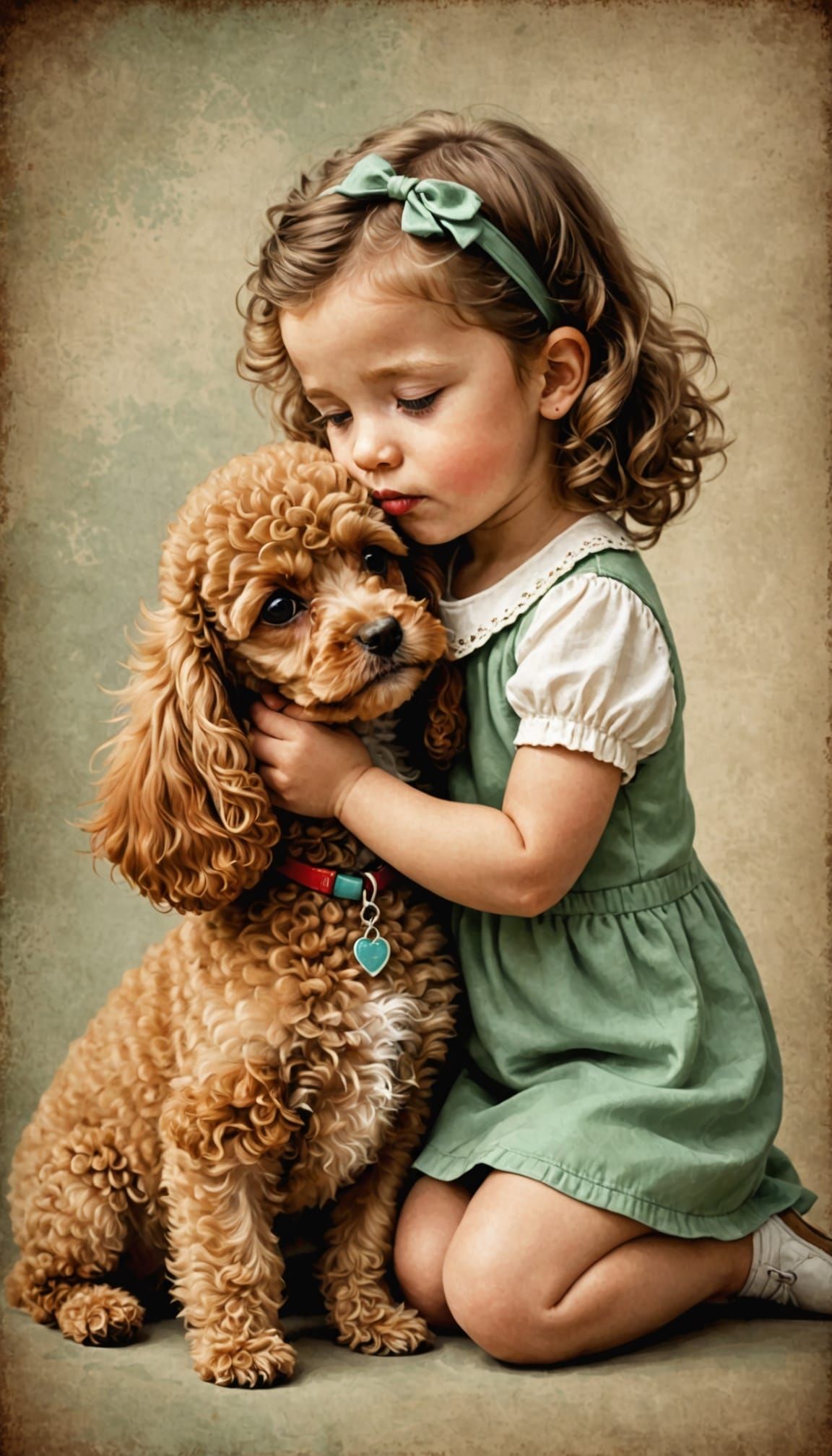 Playful Girl Kissing a Light Brown Toy Poodle