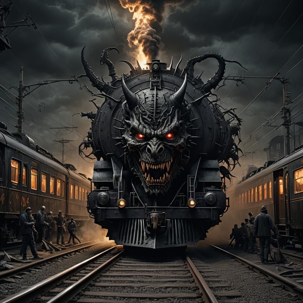 Demonic Evil Train in Hyperrealistic Dark Fantasy