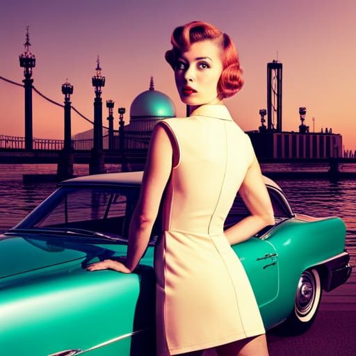 Retrofuturistic Woman in 60s Fashion, Pin-Up Style