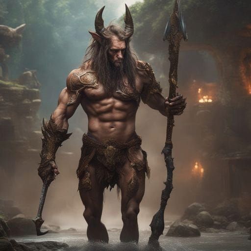 Muscular goat man inspired by God of War