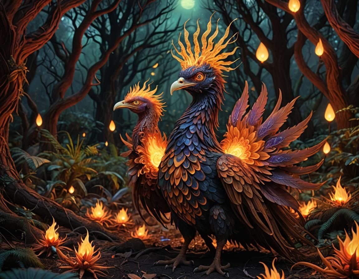 Psychedelic Phoenix in Deepdream Forest