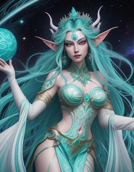 Jade Elf Radiating Neon Hues in Blacklight Poster