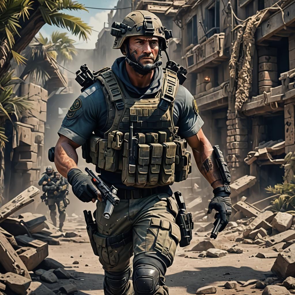 Navy Seal in Combat Flak Vest: Detailed Matte Painting