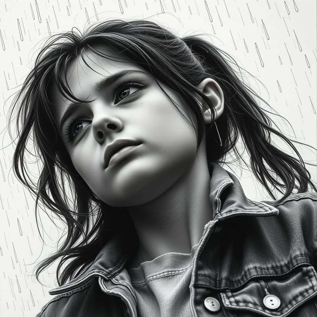 Mysterious Teenage Girl in Hyperdetailed Charcoal Drawing