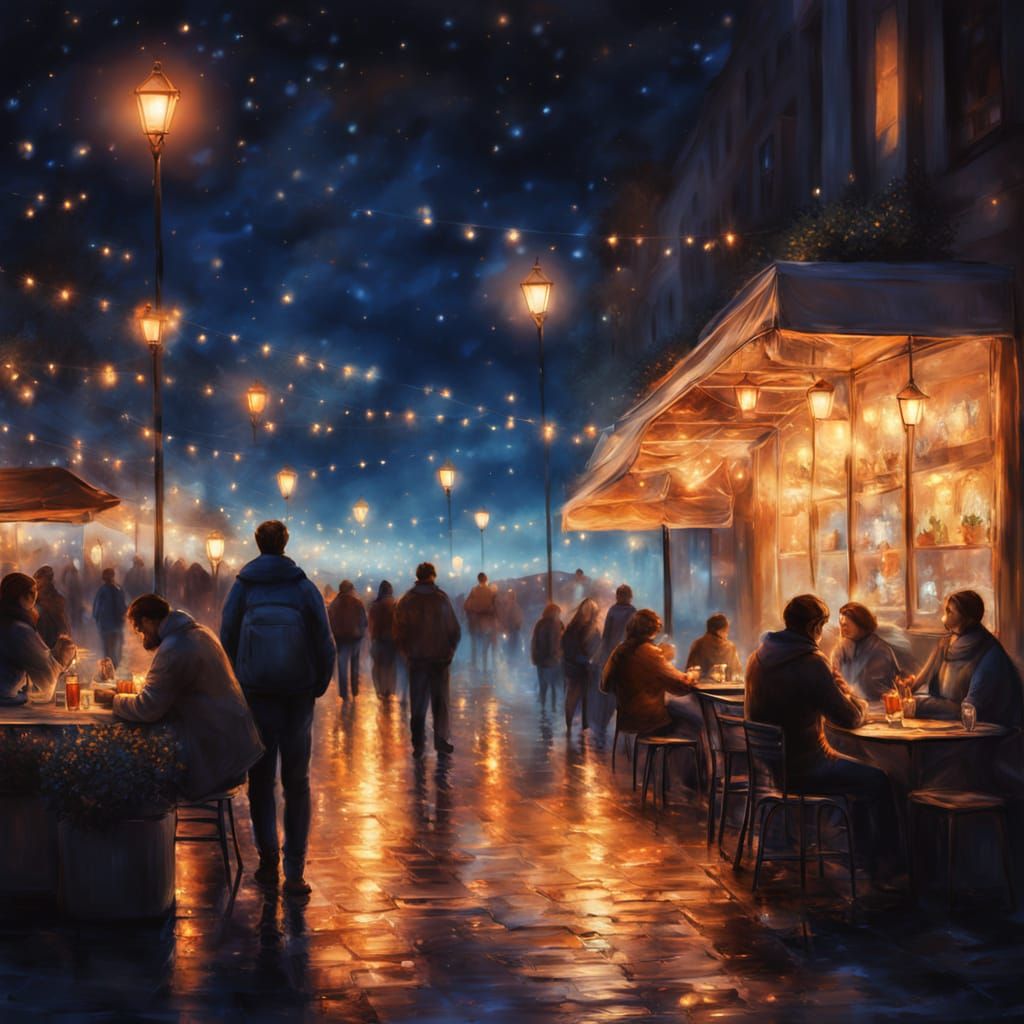 Vibrant Seaside Boulevard at Night Oil Painting