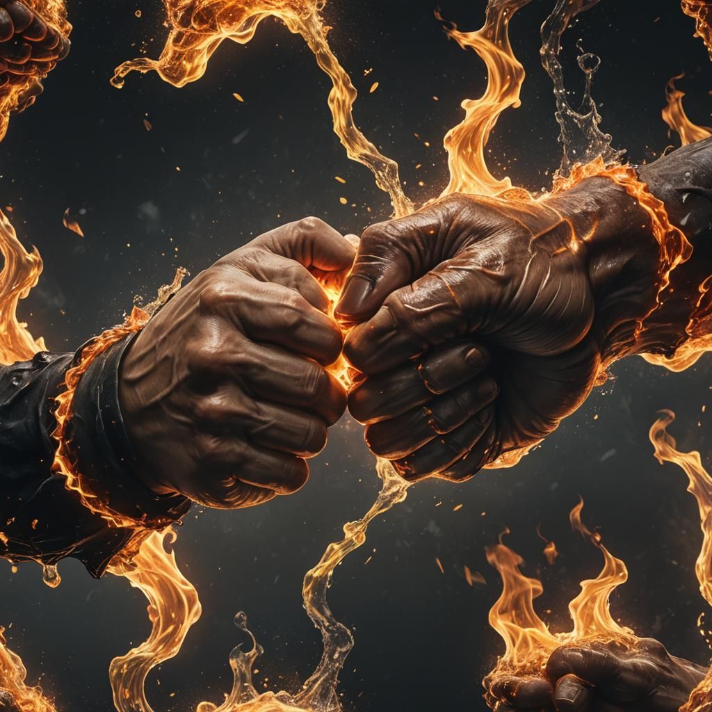 Water and Fire Fists Meet: A Digital Art Fusion