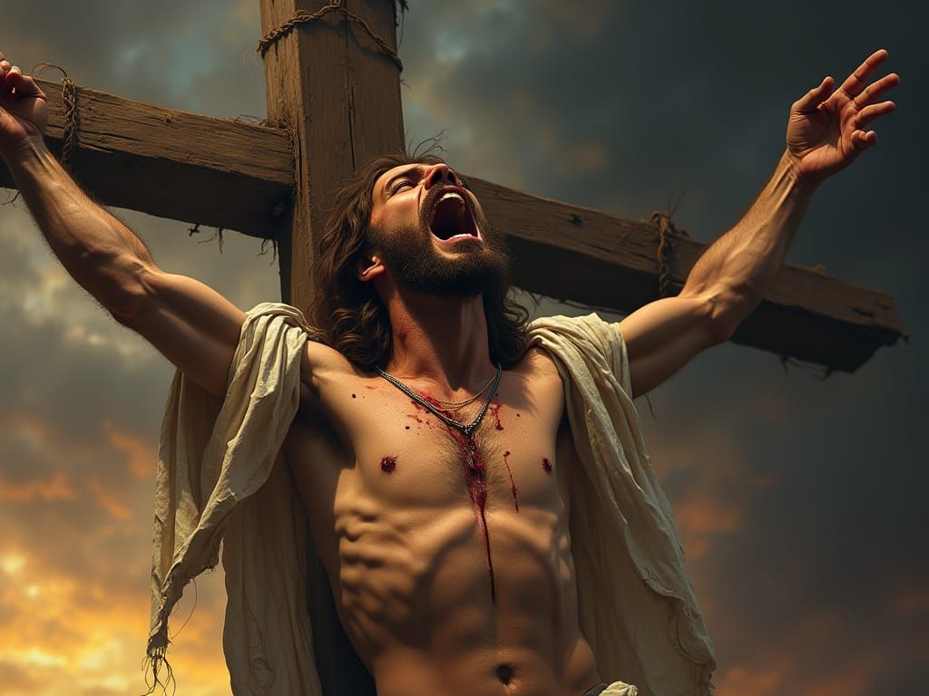 Grim Portrait of Jesus Christ in Agony on the Cross