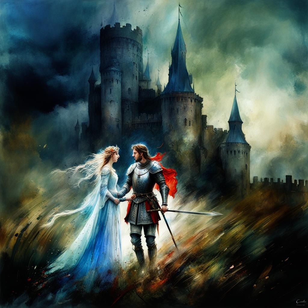 Medieval Princess and Knight Tournament in Watercolour