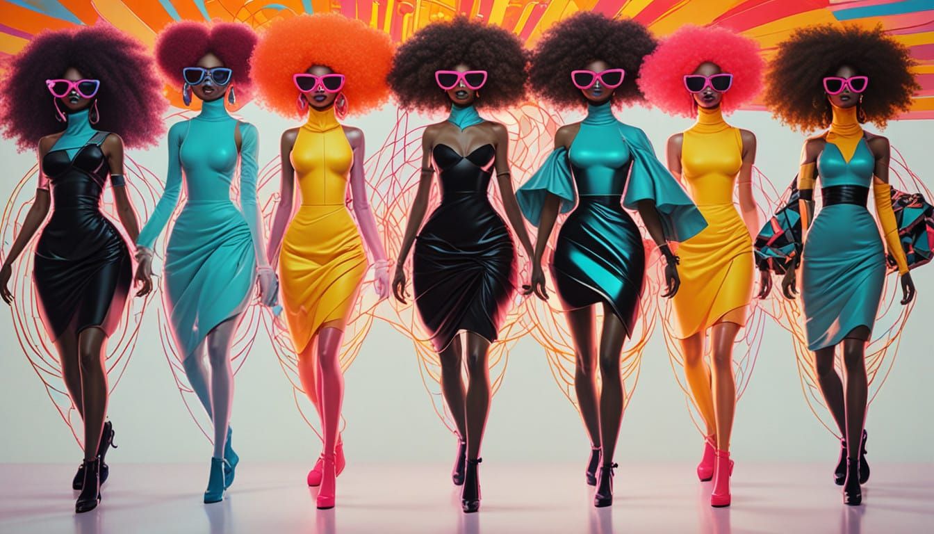 Surreal Funky Girl Radiates Joy in a Retro-Futuristic World