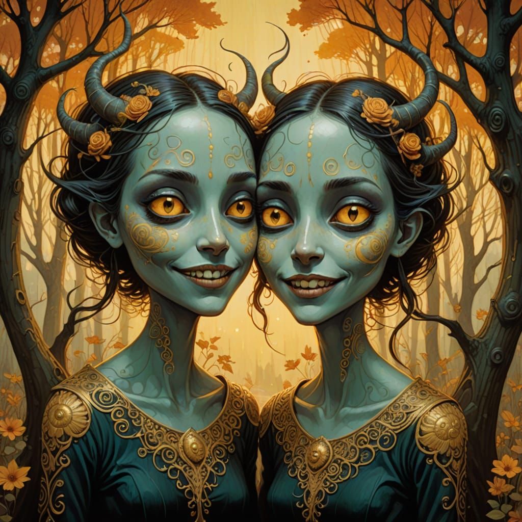 Two-Headed Creature in Whimsical Fantasy Art