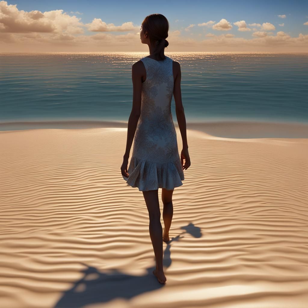 Woman Gazing at Sunset Over Vast Sea