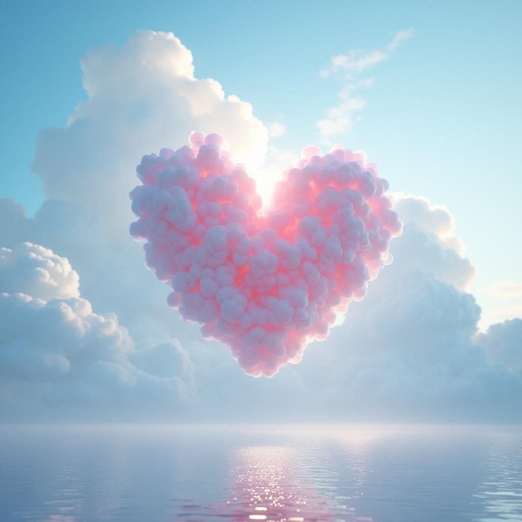 Pink Heart in Clouds Above Water as ZBrush Render