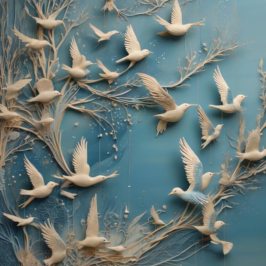 Ethereal Clay Birds Suspended in Time
