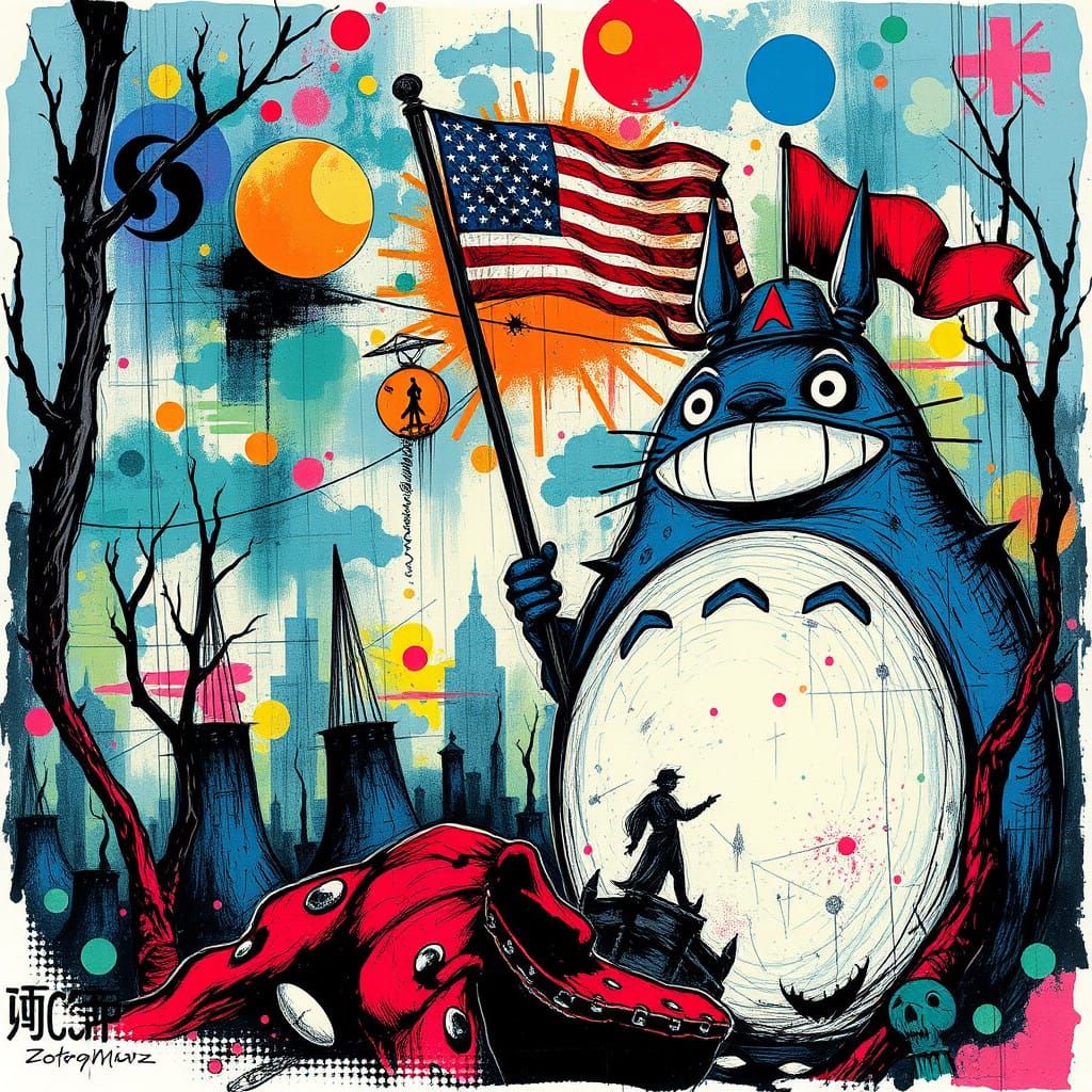 Epic Hostile Patriotic Totoro as a Hypermodern Cel-Shaded Ma...