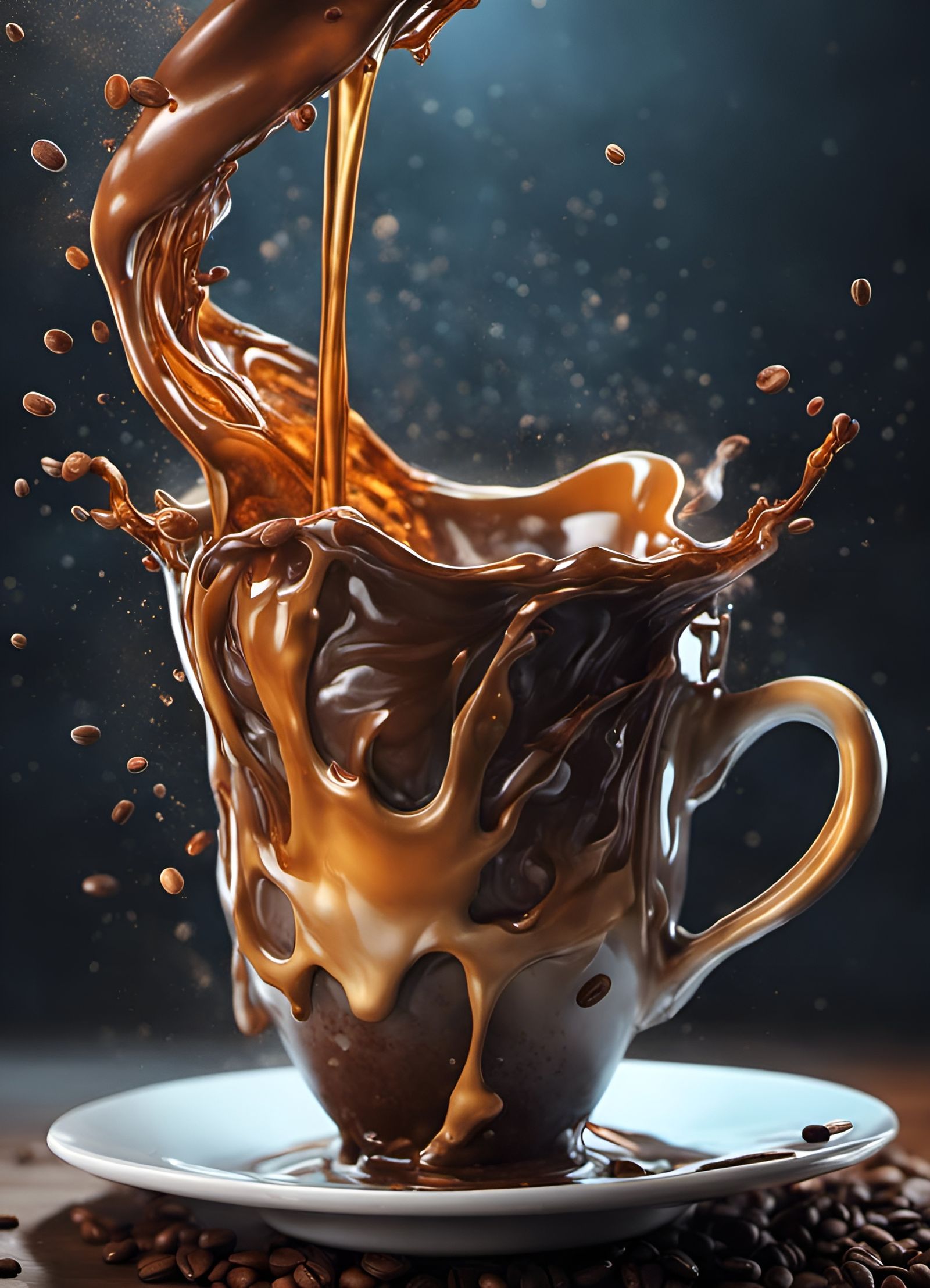 Molten Coffee Cascade in Hyperrealistic Detail