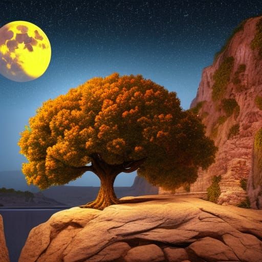 Orange Tree Under Moonlight: Digital Matte Painting