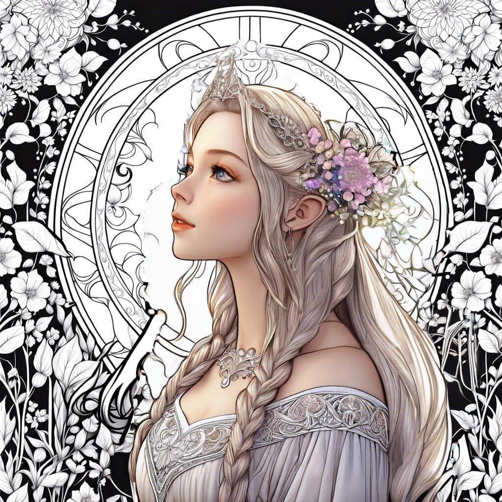 Noble Lady in Medieval Garden, Dreamlike Art