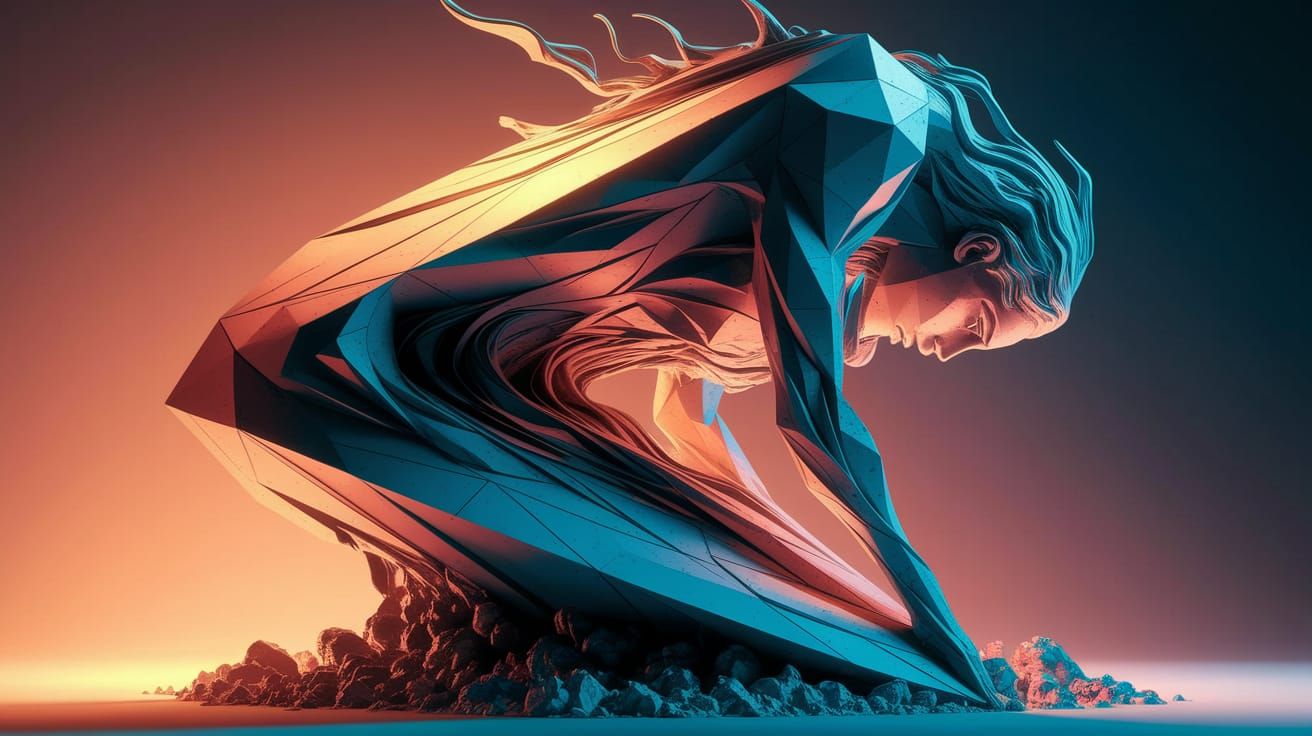 Ethereal Time-Space Sculpture in Acid Ink Style