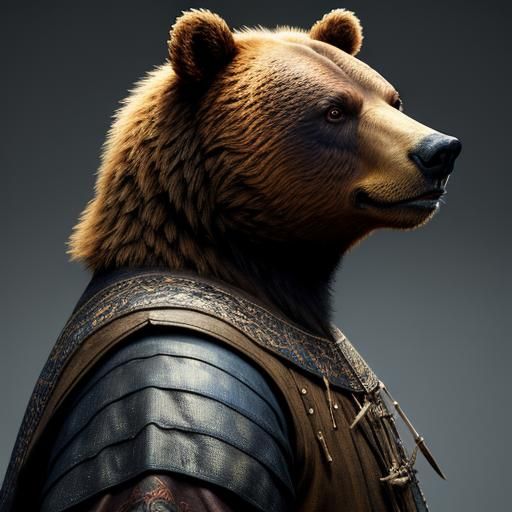 Bear in Medieval Peasant Clothes: Hyperrealistic Portrait