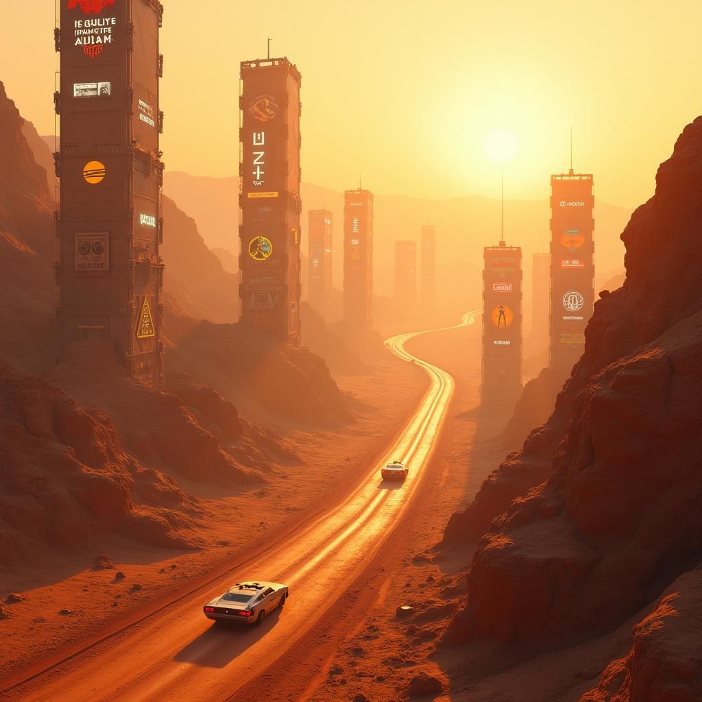 Futuristic Alien Cityscape on Mars at Sunset