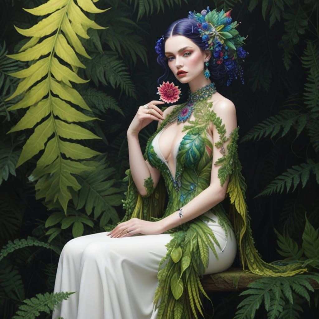 Elegant Fractal Landscape with Jewels and Vines