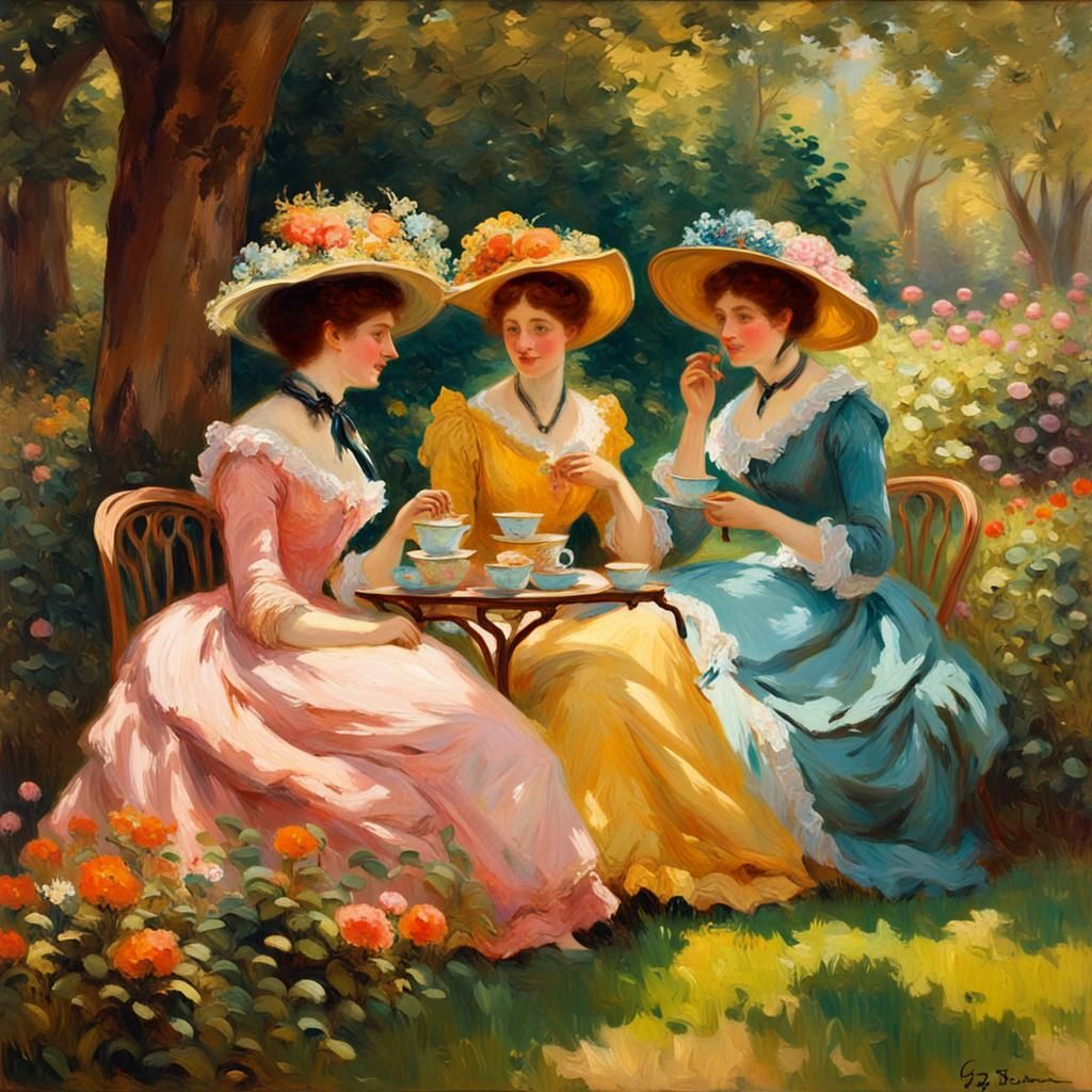 Impressionist Ladies Drinking Tea in Garden