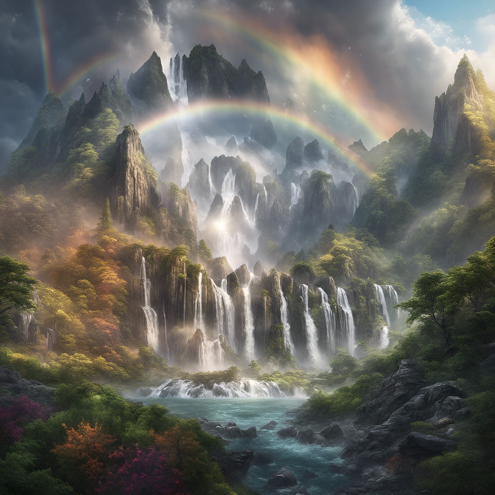 Spectacular Mountain Waterfalls with Rainbows