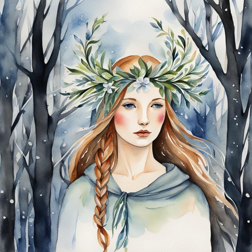 Imbolc Watercolor Illustration of Winter