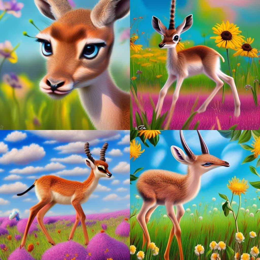 Adorable Baby Gazelle in Pixar Style Meadow