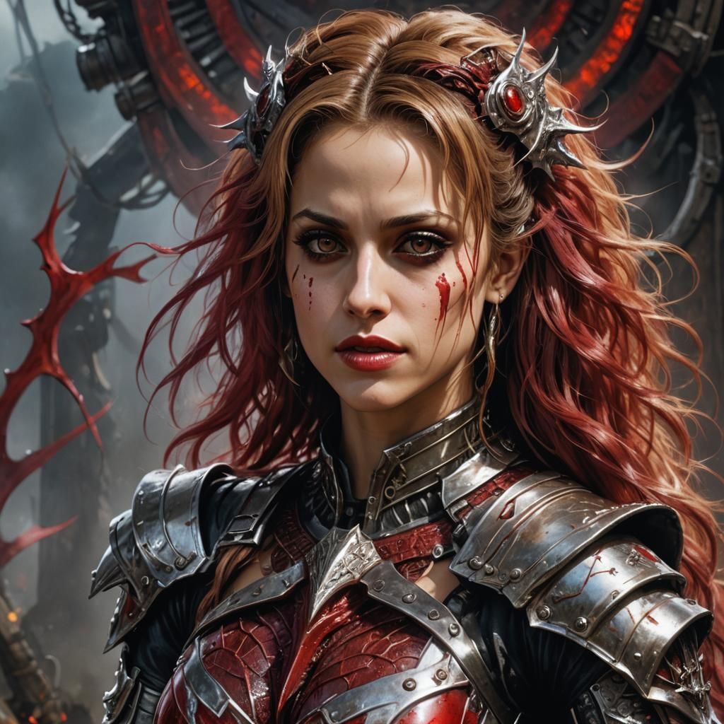 Armored Woman Portrait in Heavy Metal Style