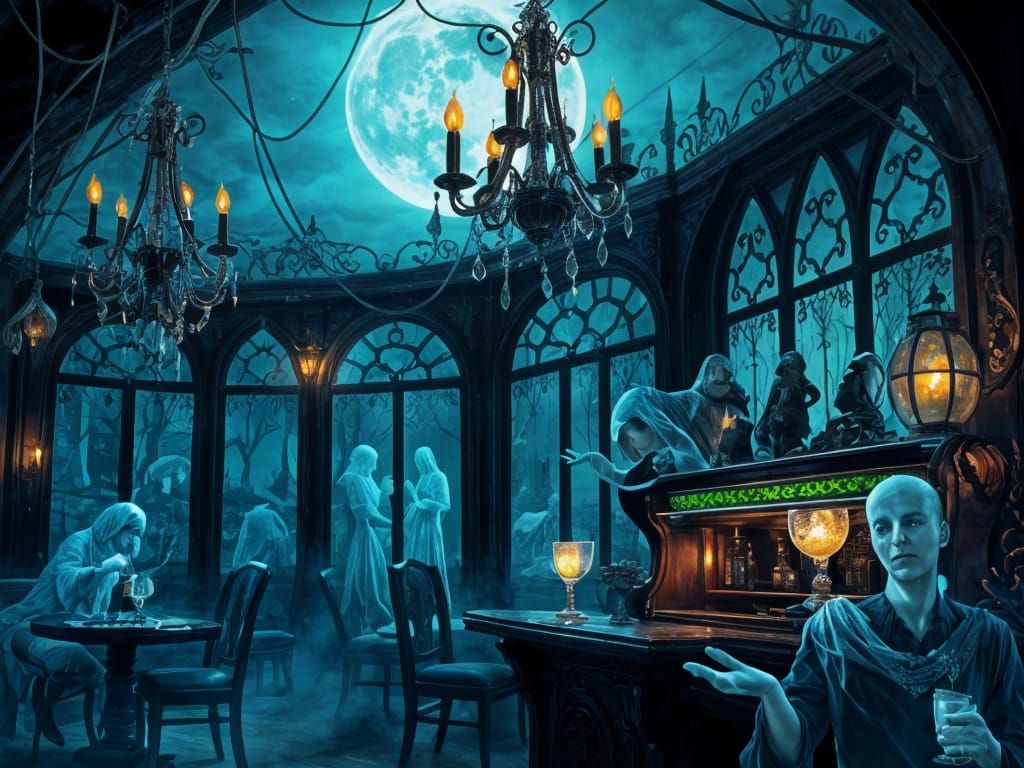 Gothic Coffeehouse With Spectral Patrons