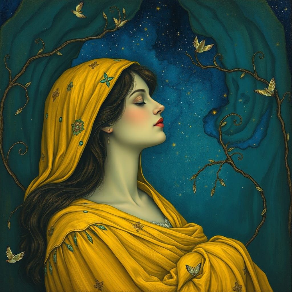 Mystical Woman in Yellow and Blue Hues