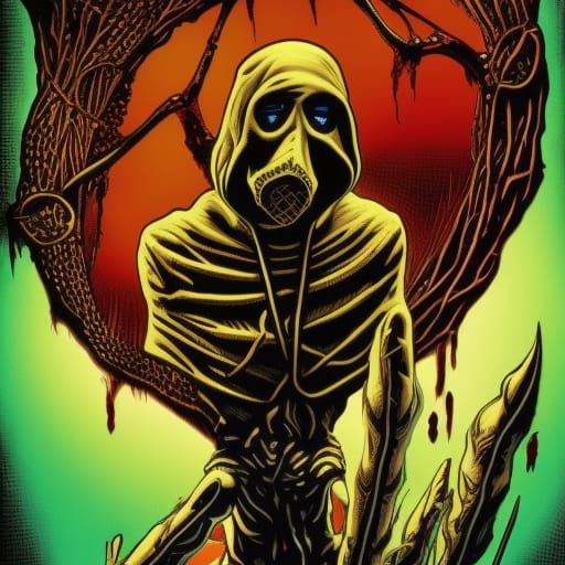Creepy Skull and Plague Doctor in Comic Book Art