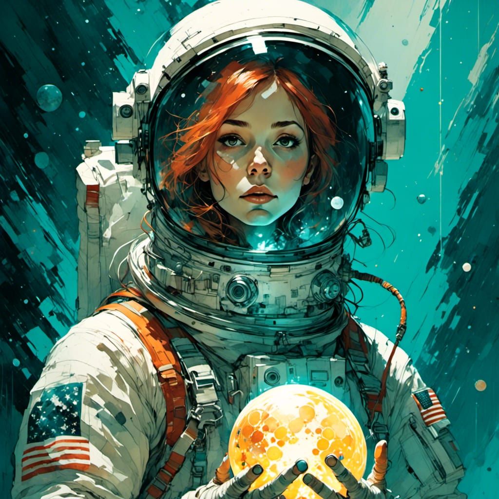 Astronaut Holding Orb in Cool Style