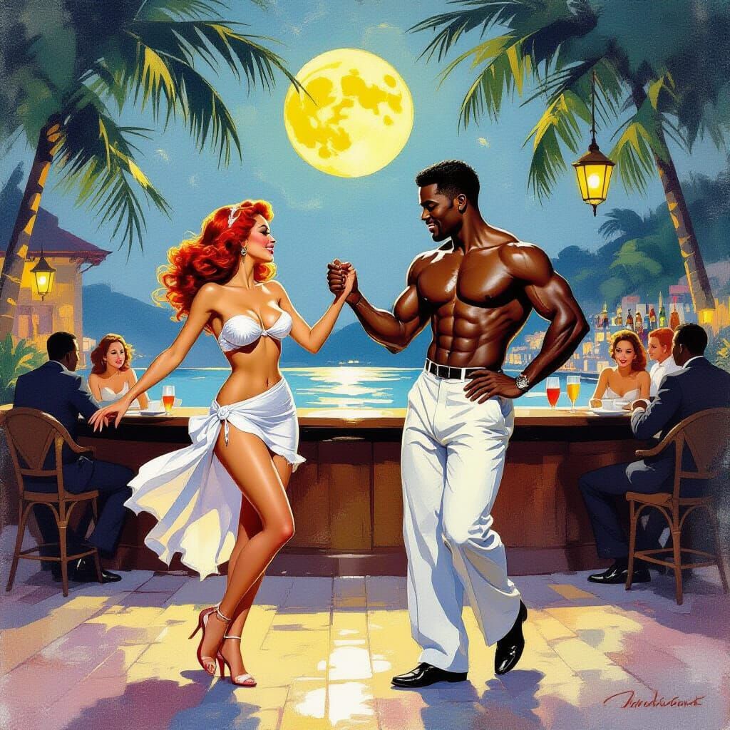 Sensual Vista: Pin-Up Dance in Watercolor Style