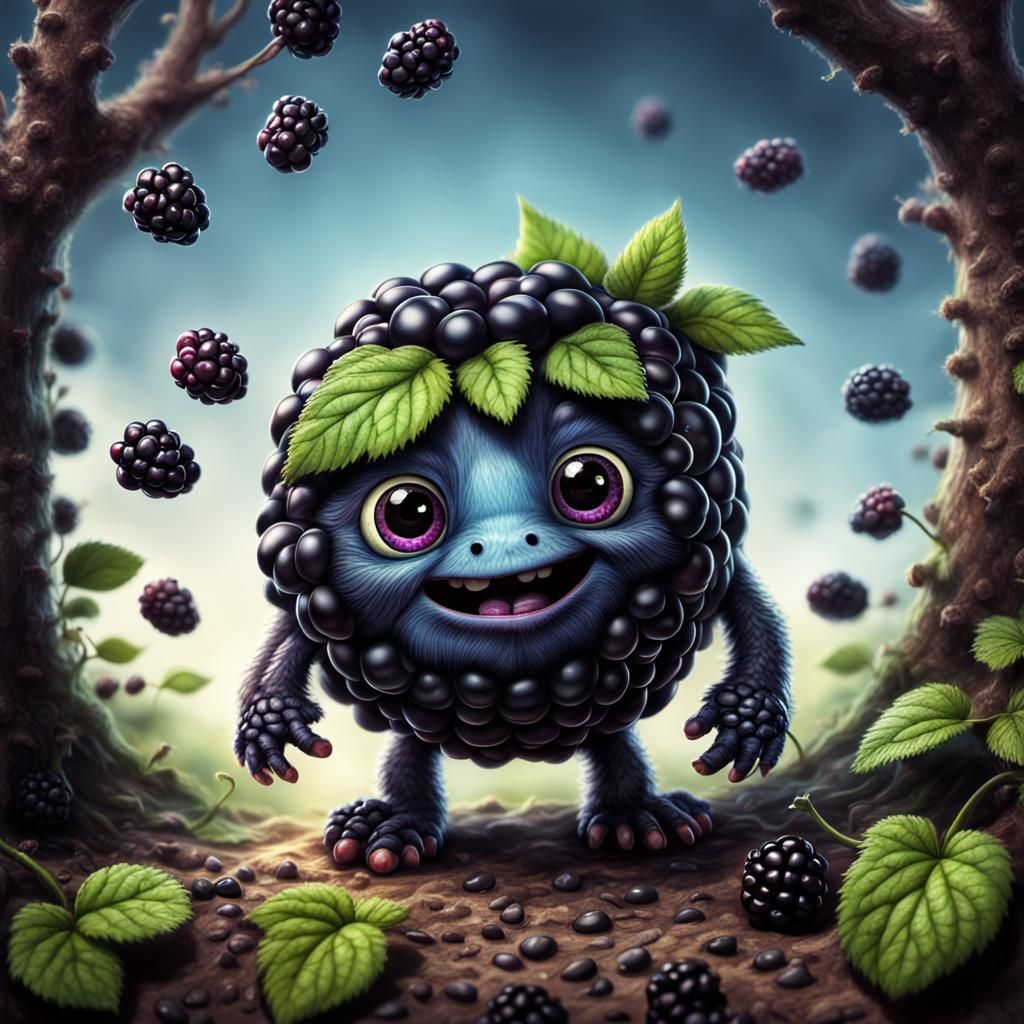 Cute Blackberry Creature in Hyperrealistic Style