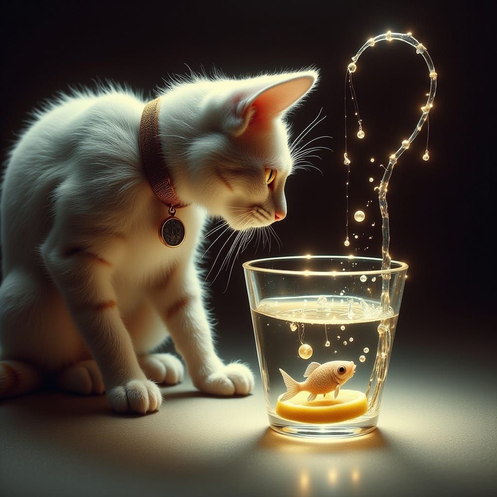 Astonished Cat Peers into Crystal Glass