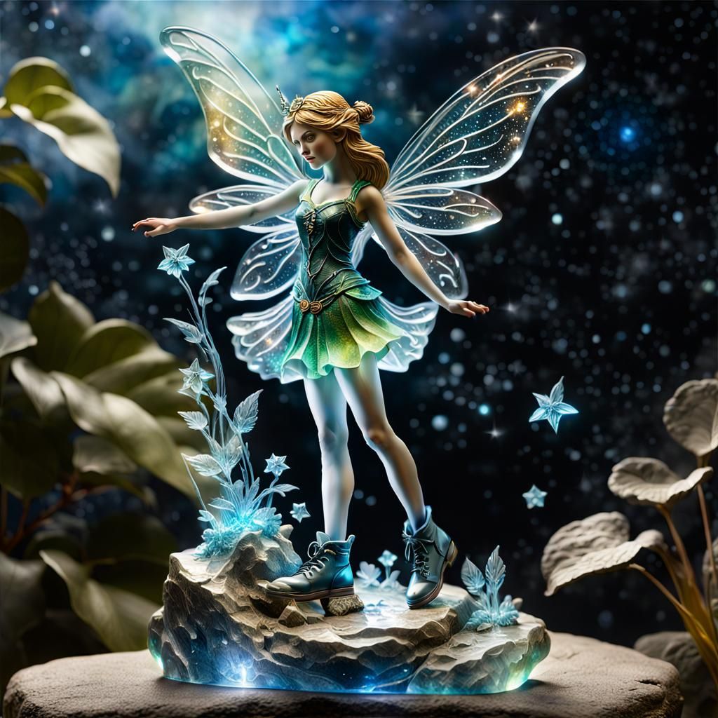 High-Relief Glass Fairy Sculpture with Cosmic Background