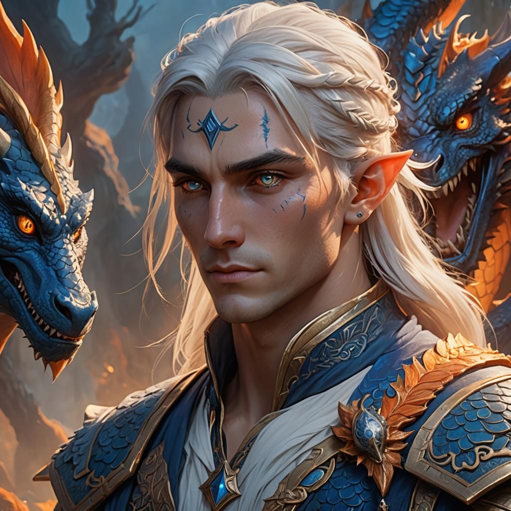 Half-Elf with Dragon Markings: Fantasy Art Portrait