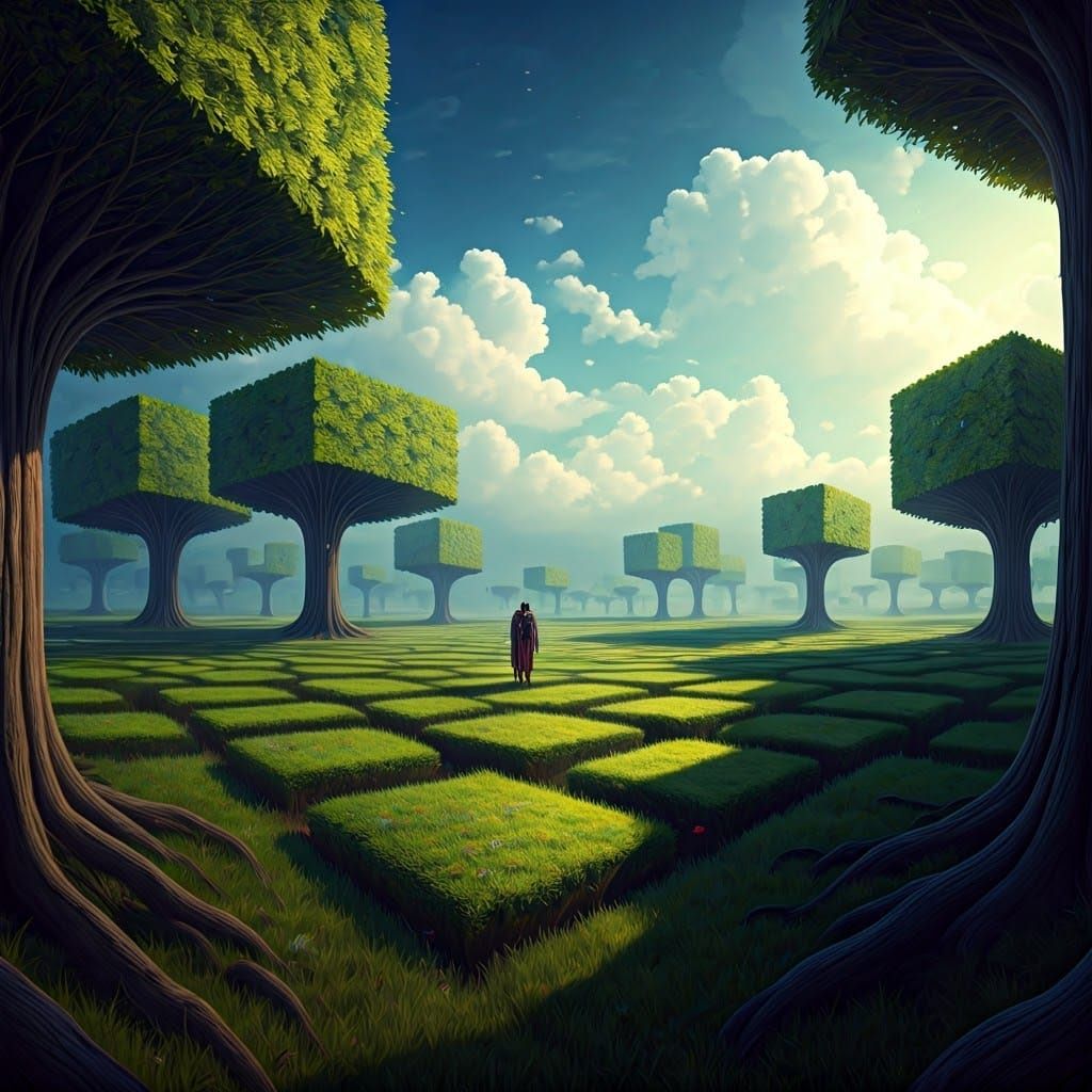 Square Shaped Surreal Landscape in Ethereal Light