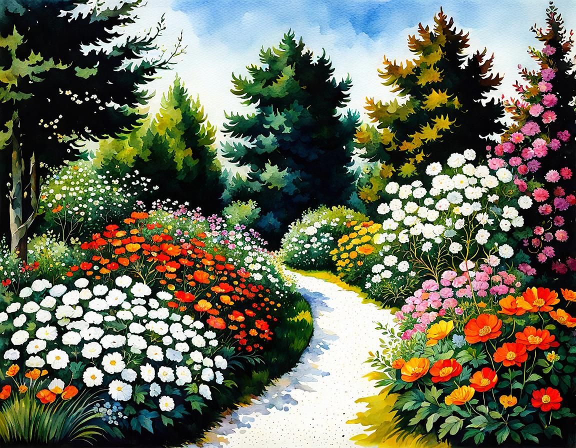 Cosmos Garden: Watercolor Painting in Dürer Style