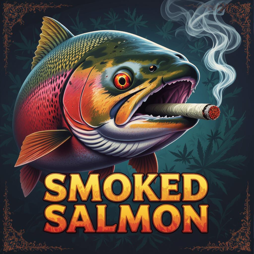 Hyperrealistic Salmon Smoking Marijuana Joint