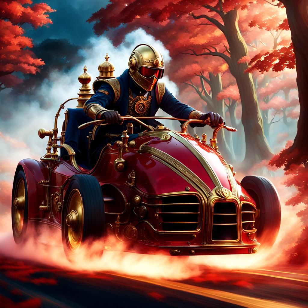 Steampunk Super Car Races on Mystical Track