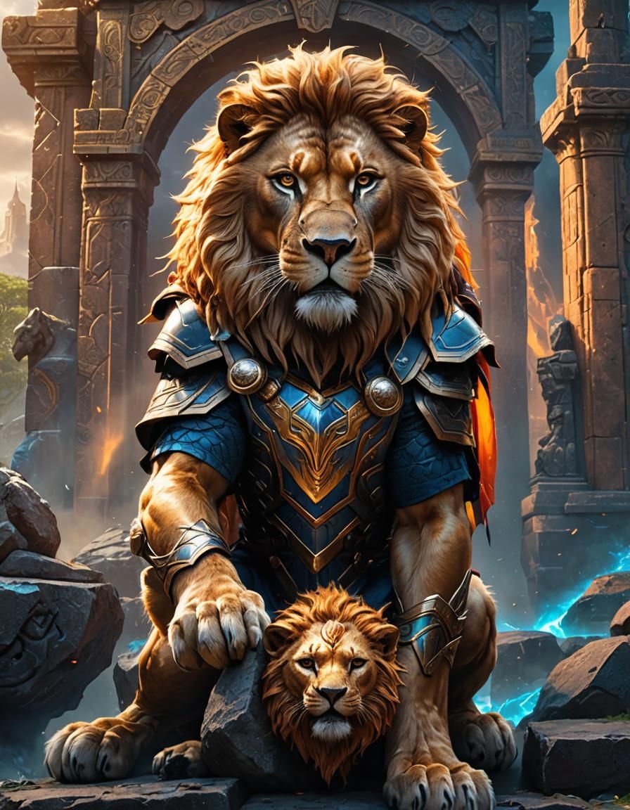 Thor Merged With Lion in Fantasy Art