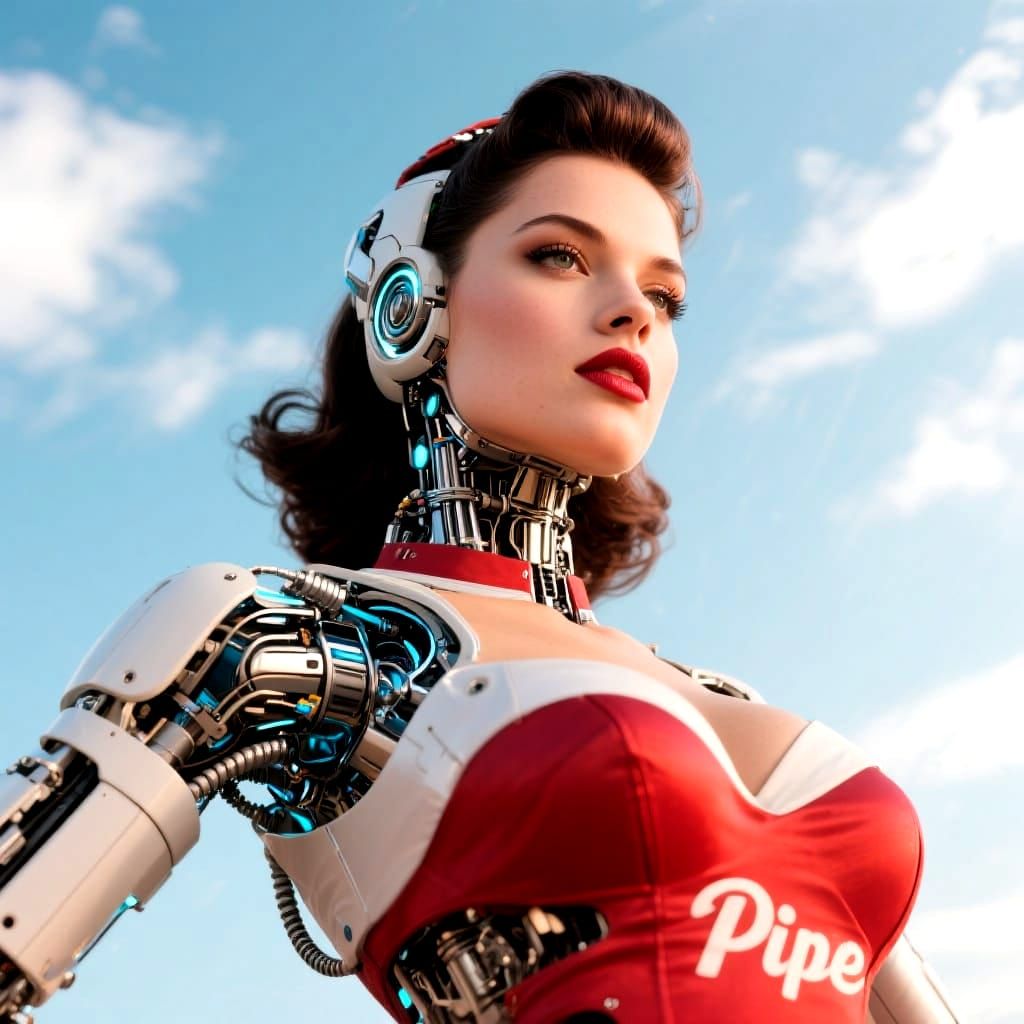 Gorgeous Human Cyborg Pin-Up in Traditional Style