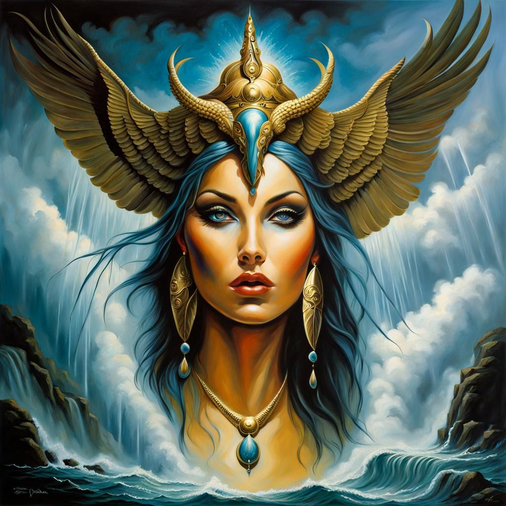 Majestic Rain Goddess in Heroic Fantasy Style