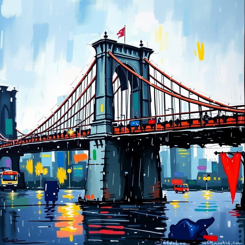 Brooklyn Bridge in Abstract Acrylic Art