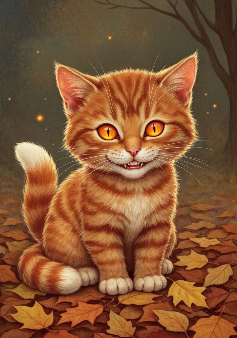 Ginger Kitten Jack-o'-lantern with Mischievous Grin