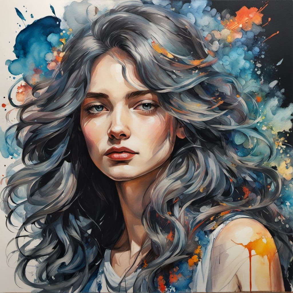 Handsome Man Portrait in Gouache and Watercolor Style